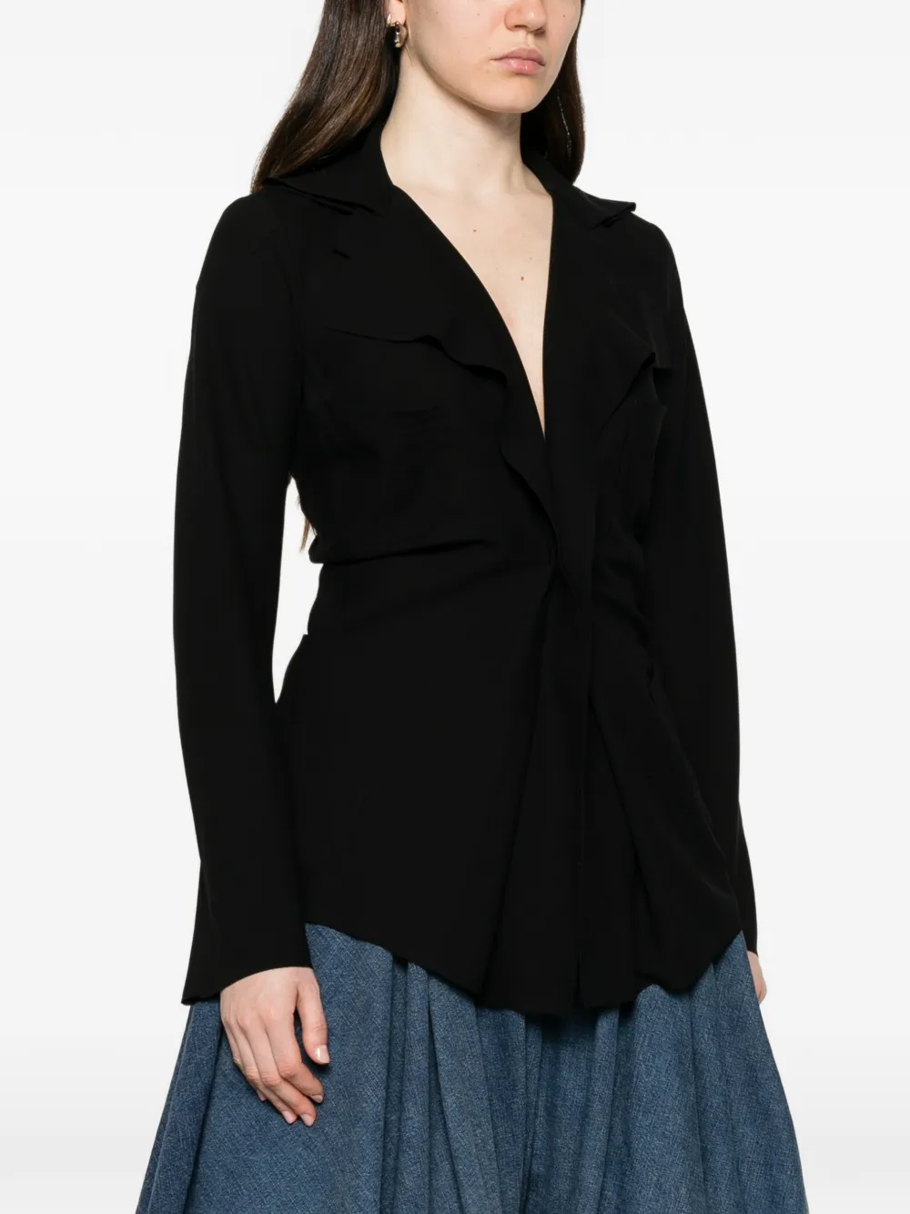 Junya Watanabe Geplooide twill blazer Zwart