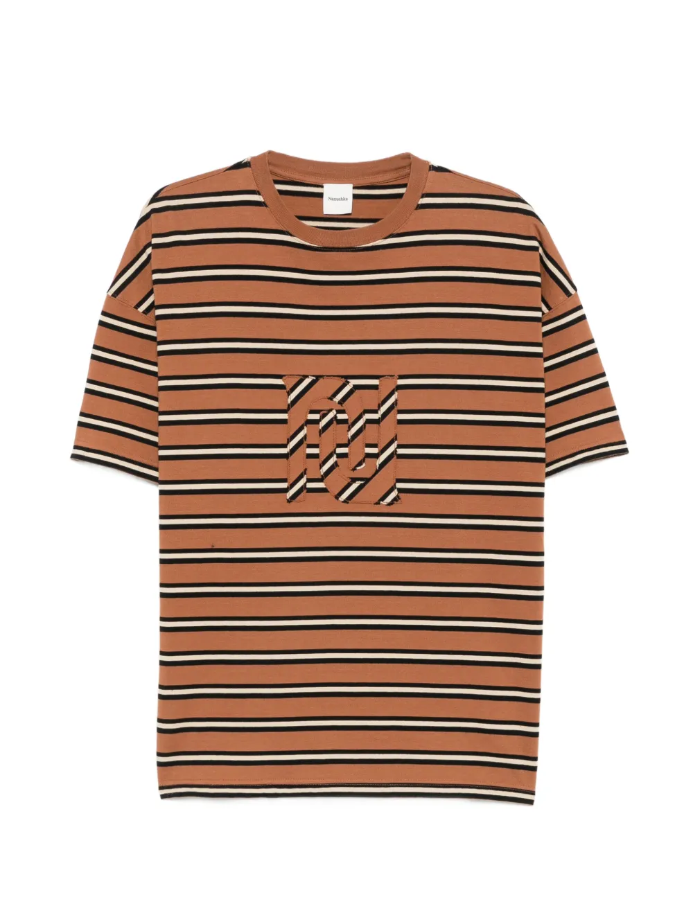 Nanushka Wren monogram-patch striped T-shirt - Marrone