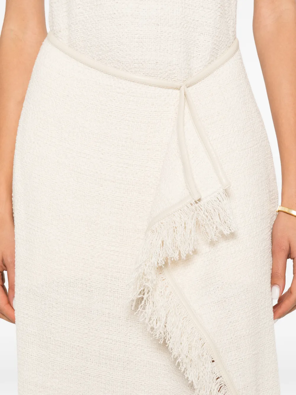 Nanushka Rayen gedrapeerde midi-jurk met franje Beige