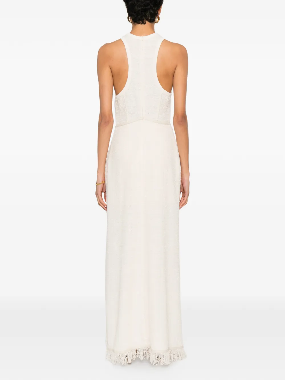 Nanushka Rayen gedrapeerde midi-jurk met franje Beige