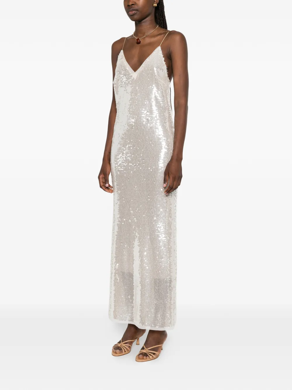 Forte Maxi-jurk verfraaid met pailletten Beige