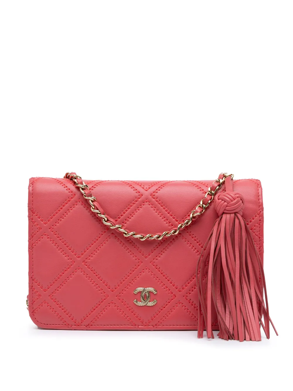 CHANEL Pre-Owned 2017-2018 CC Quilted Lambskin Double Stitch Tassel Wallet On Chain crossbody bag - Rosa