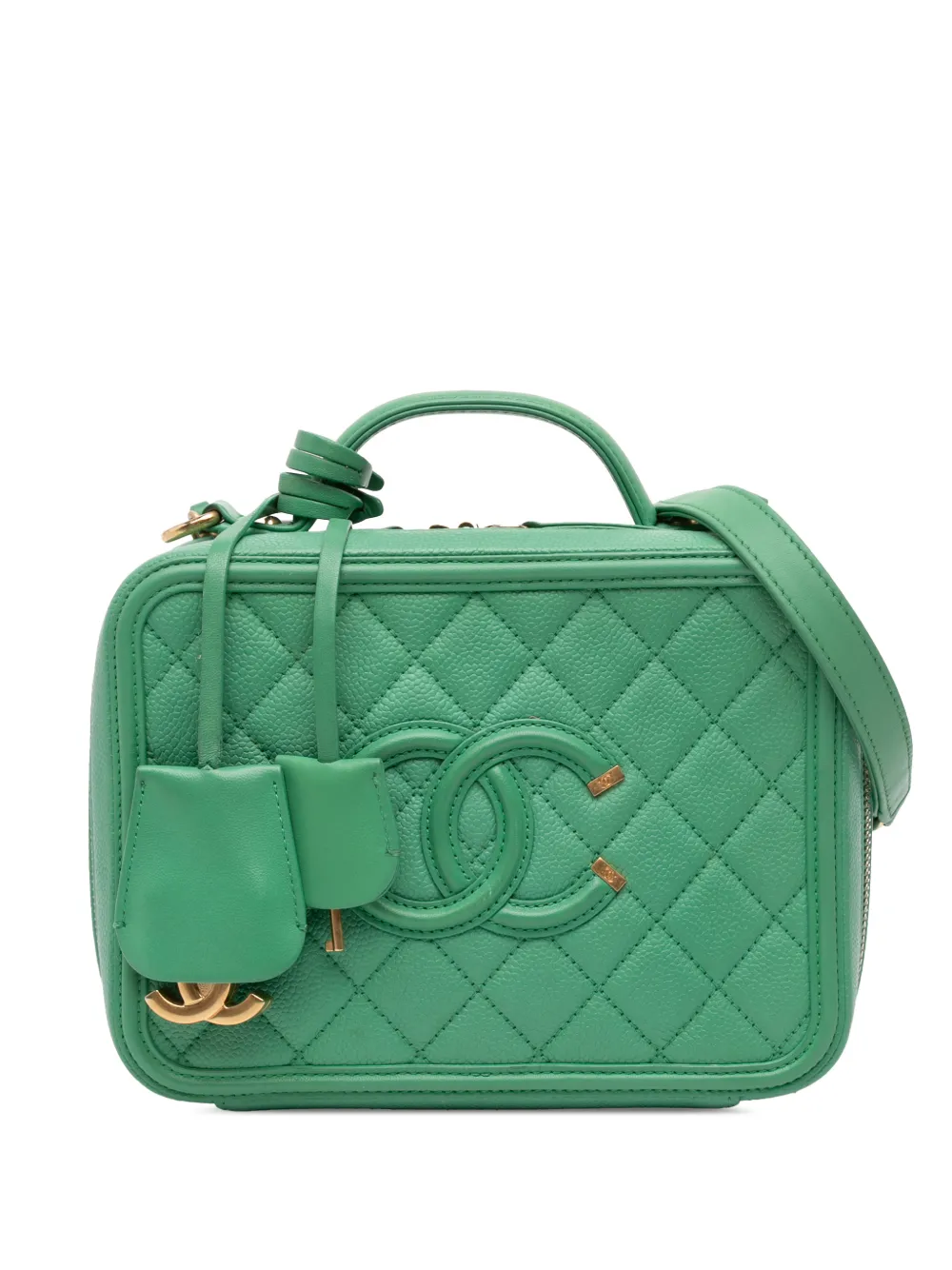 CHANEL Pre-Owned 2017-2018 mittelgroße Satchel-Tasche aus Kaviarleder - Grün