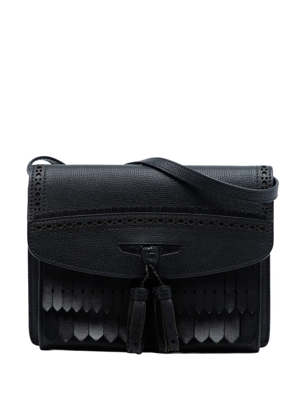 Burberry Pre-Owned 2000-2017 kleine Broguing Macken Umhängetasche aus gekörntem Kalbsleder mit Quaste - Schwarz