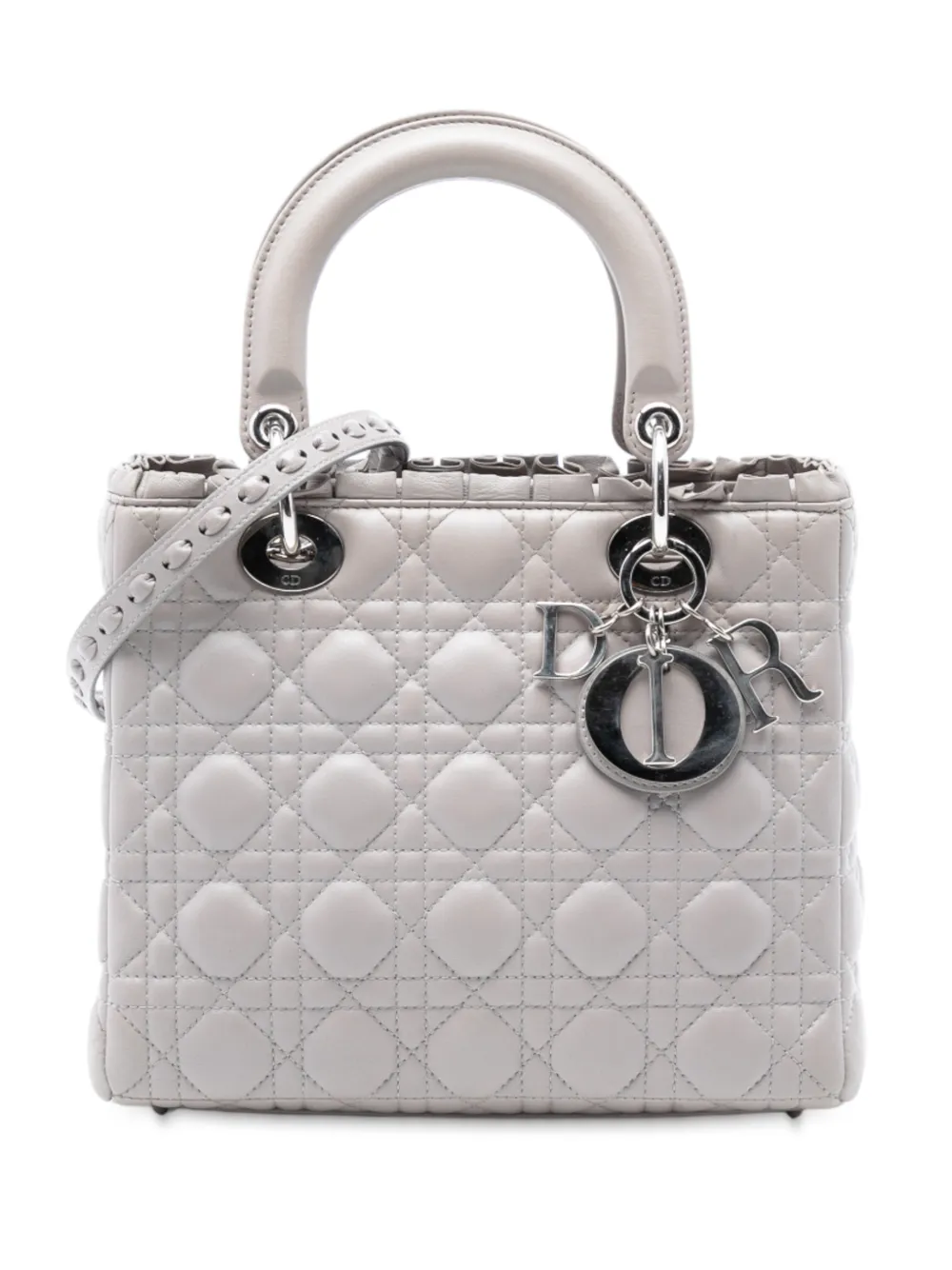 Christian Dior Pre-Owned 2010 Medium Lambskin Cannage Ruffle Lady Dior satchel - Grigio