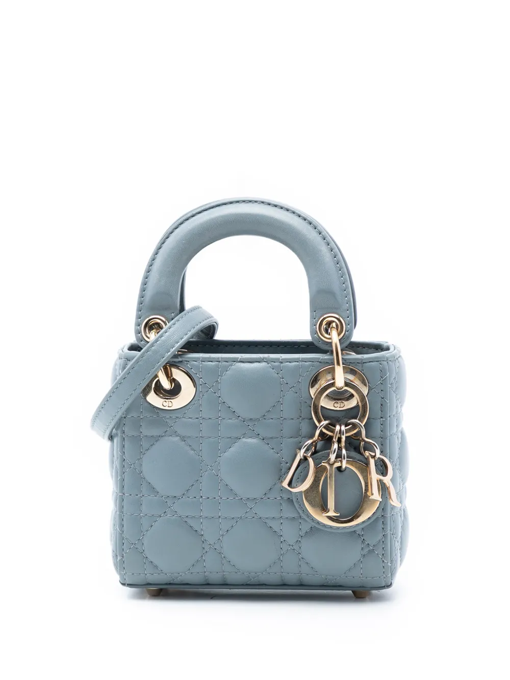 Christian Dior Pre-Owned 2022 Micro Lambskin Cannage Lady Dior satchel - Blu