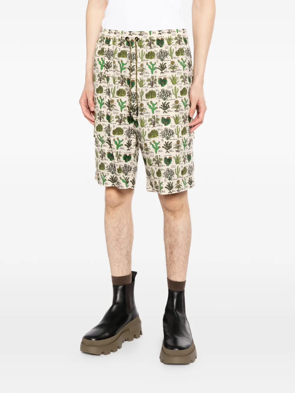 Moncler Grenoble Zwembroek met trekkoord en print Beige