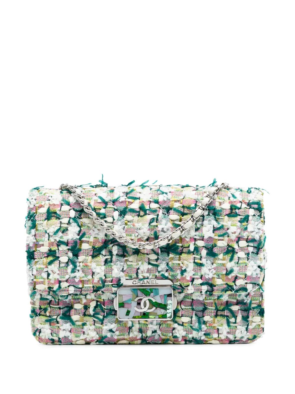 CHANEL Pre-Owned 2018 Mini Quilted Tweed Beauty Lock Flap crossbody bag - Verde