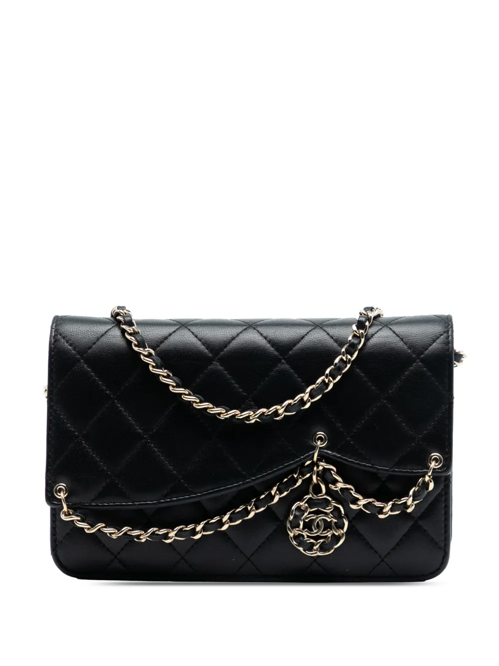 CHANEL Pre-Owned 2019 Quilted Lambskin CC Charm Wallet on Chain crossbody bag - Nero