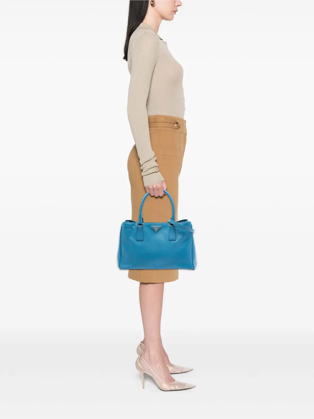  Prada Pre-owned Sac à Bandoulière Galleria Double Zip Médium En Cuir Saffiano Lux (2013-2025) - Bleu 