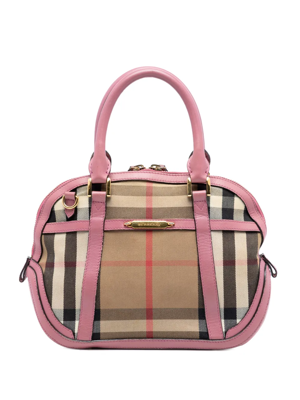 Burberry Pre-Owned 2000-2017 Small Leather Trimmed House Check Canvas Bridle Orchard satchel - Marrone