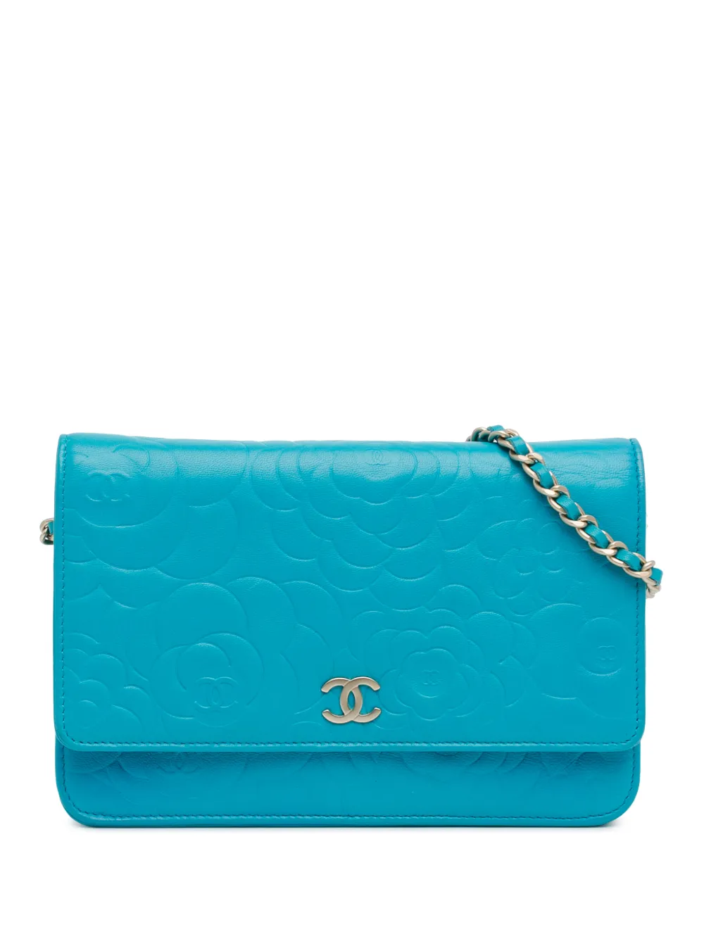 CHANEL Pre-Owned 2012 CC Embossed Lambskin Camellia Wallet On Chain crossbody bag - Blu