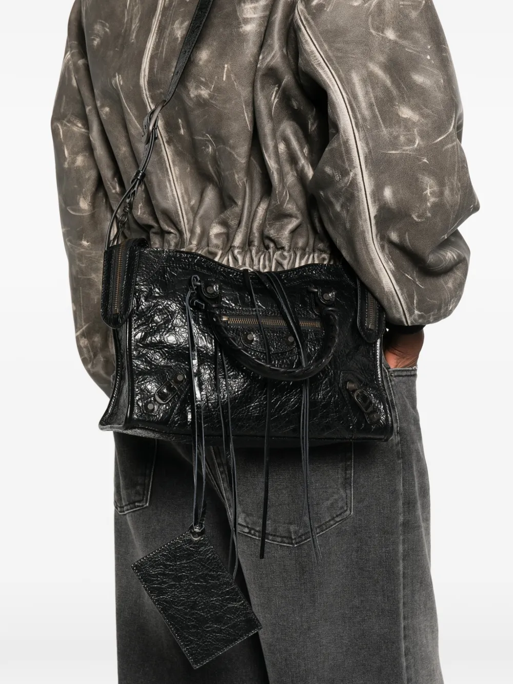 Balenciaga 2000s kleine Le City lamsleren schoudertas Zwart