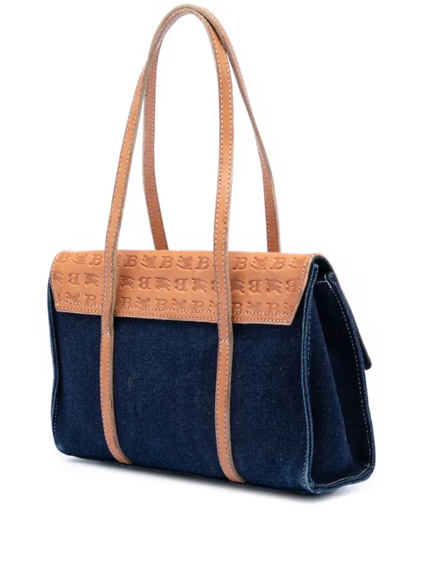 Burberry Pre-Owned 2000-2017 デニム＆エンボス レザーハンドバッグ 