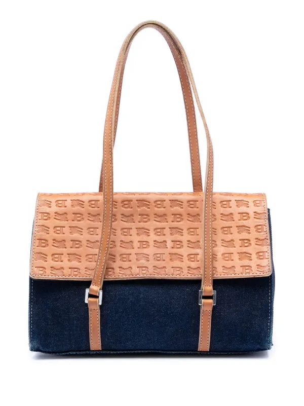 Burberry Pre-Owned 2000-2017 デニム＆エンボス レザーハンドバッグ 