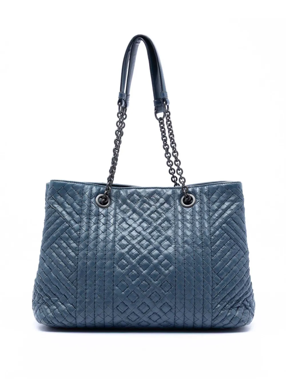 Bottega Veneta Pre-Owned 2012-2025 Medium Nappa Intrecciato Stitched Double Chain tote bag - Blu