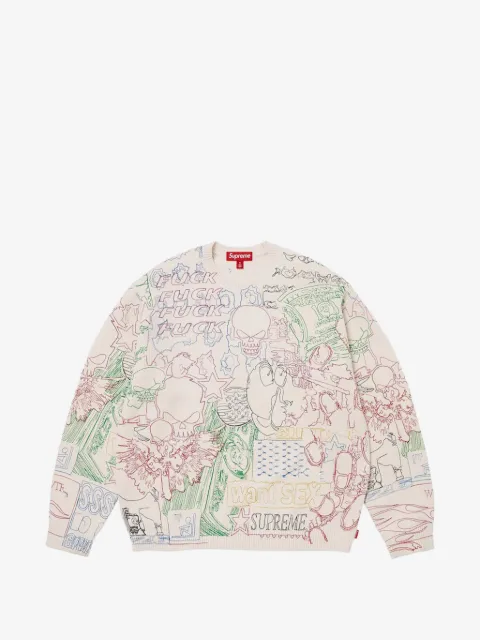 Supreme سويتر بتطريز ملصقات