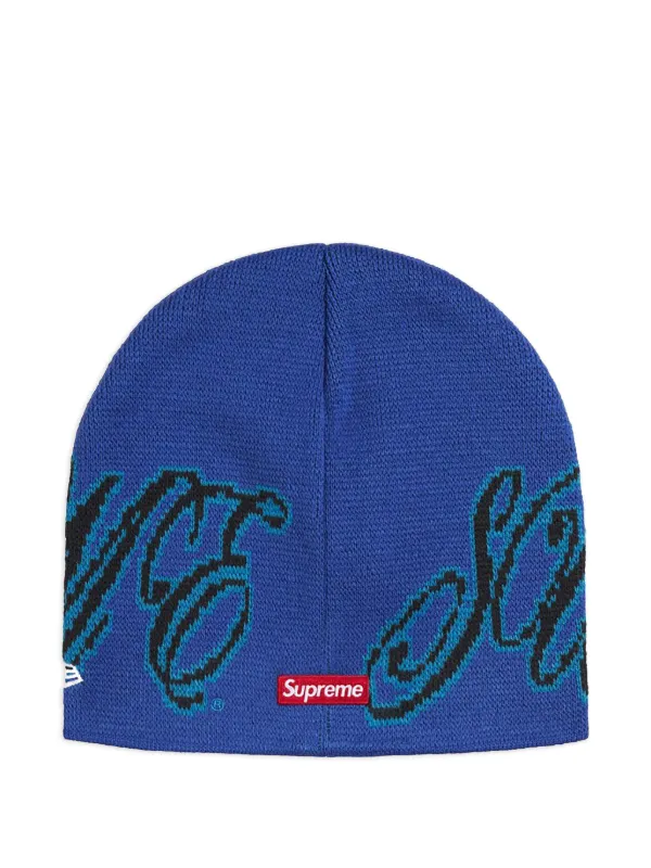 Supreme x New Era Cursive Beanie Hat | Blue | FARFETCH PL