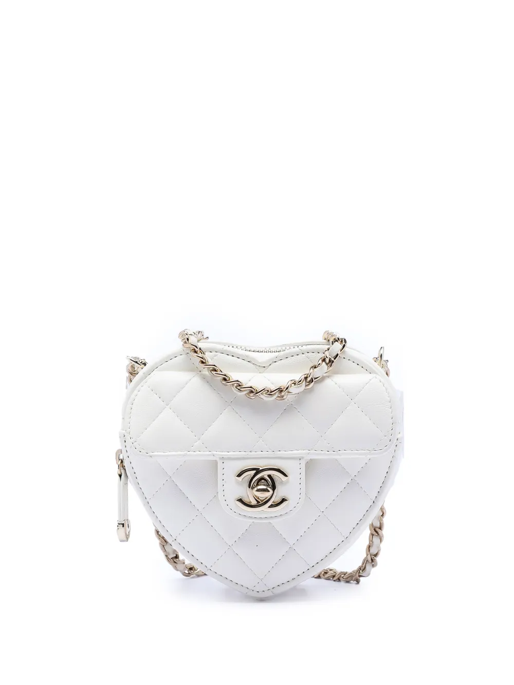 CHANEL Pre-Owned 2021 Mini Lambskin CC in Love Heart crossbody bag - Bianco