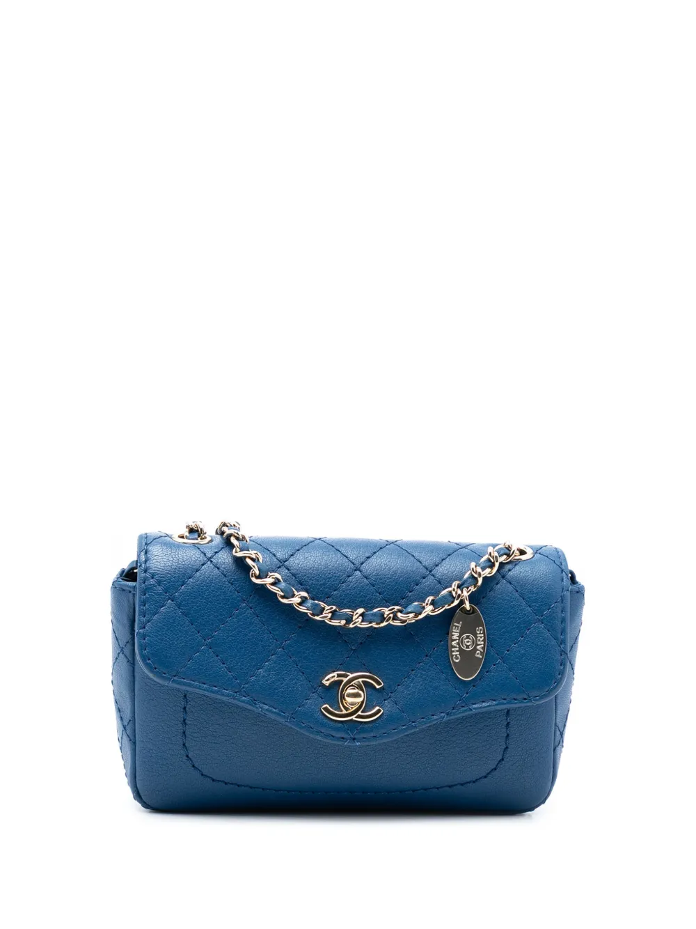 CHANEL Pre-Owned 2019 Mini Quilted Goatskin Coco Curve Flap crossbody bag - Blu