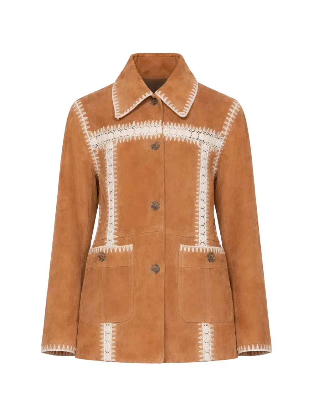 Sea Irena crochet-detailing suede jacket - Marrone