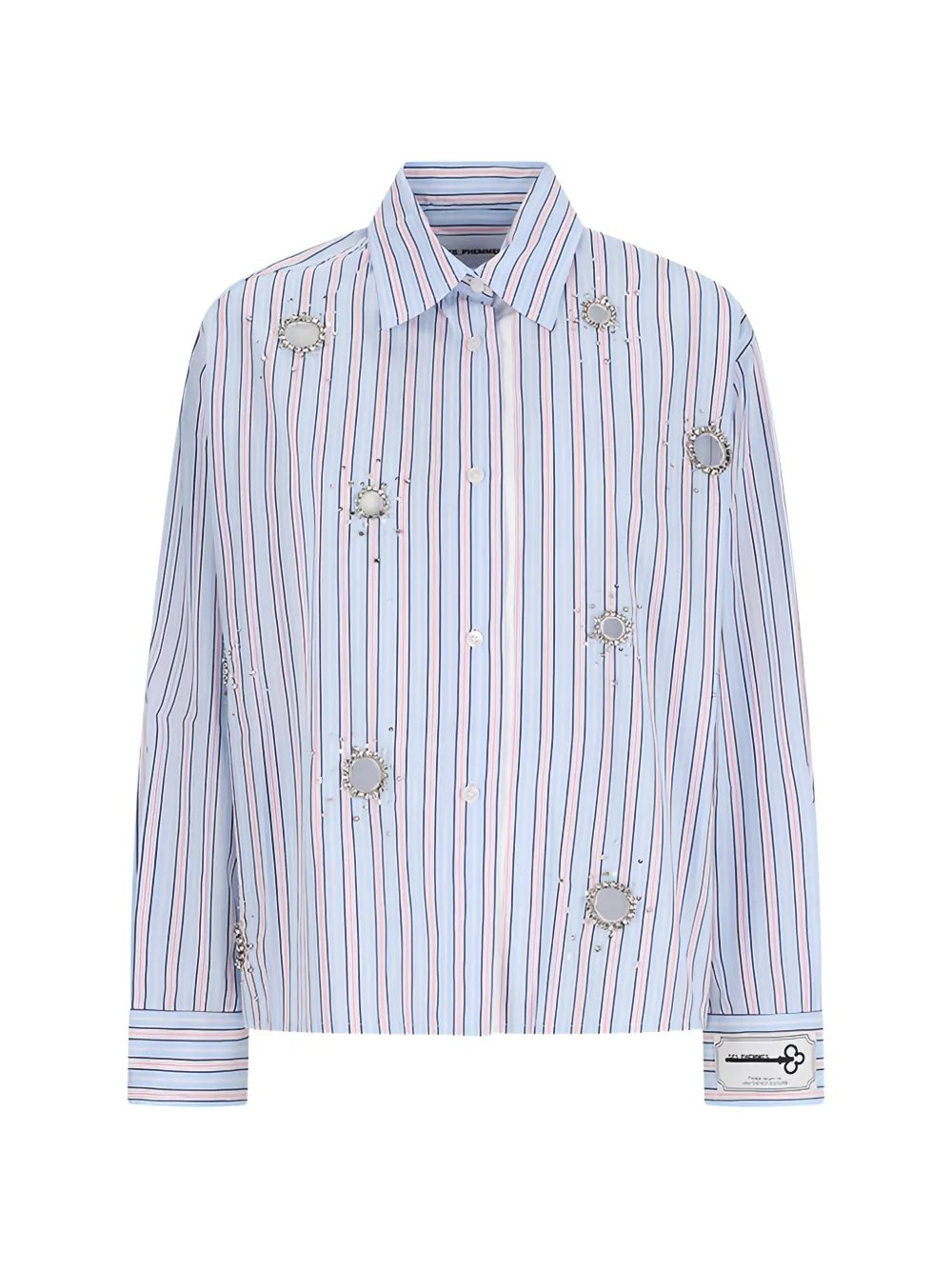 DES PHEMMES crystal-embellished striped shirt - Blue