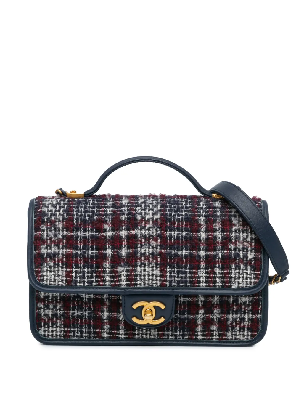 CHANEL Pre-Owned 2021-2023 Small Tweed School Memory Top Handle Flap satchel - Blu