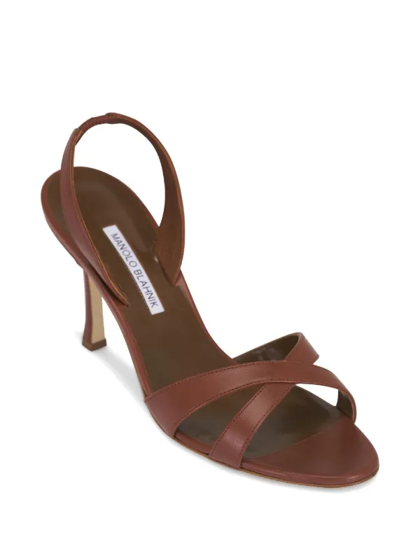 Manolo Blahnik Callasli Crossover-strap Sandals in Brown