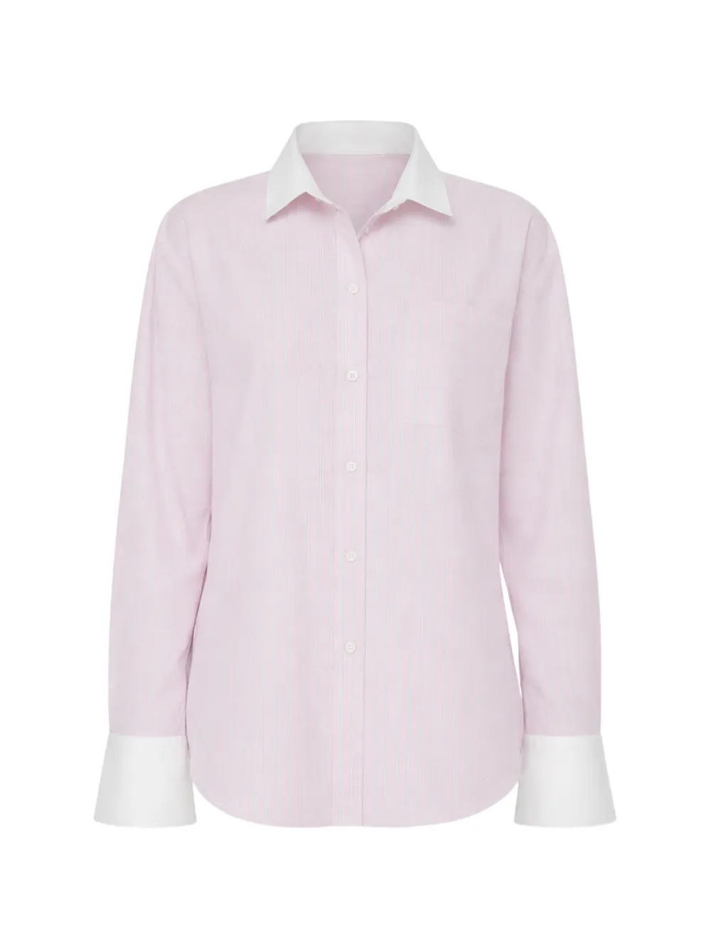 MOTHER The Roomie Frenchie contrast-trim striped shirt - Rosa