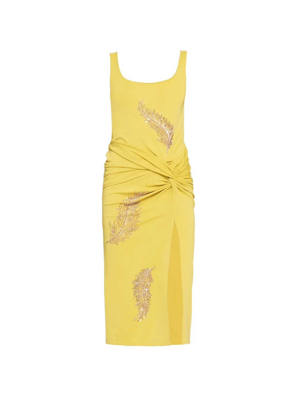 DES PHEMMES beaded-feather midi dress - Giallo