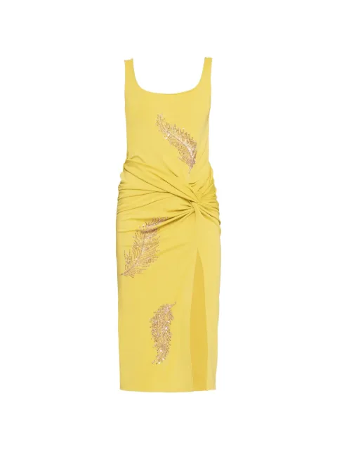 DES PHEMMES beaded-feather midi dress