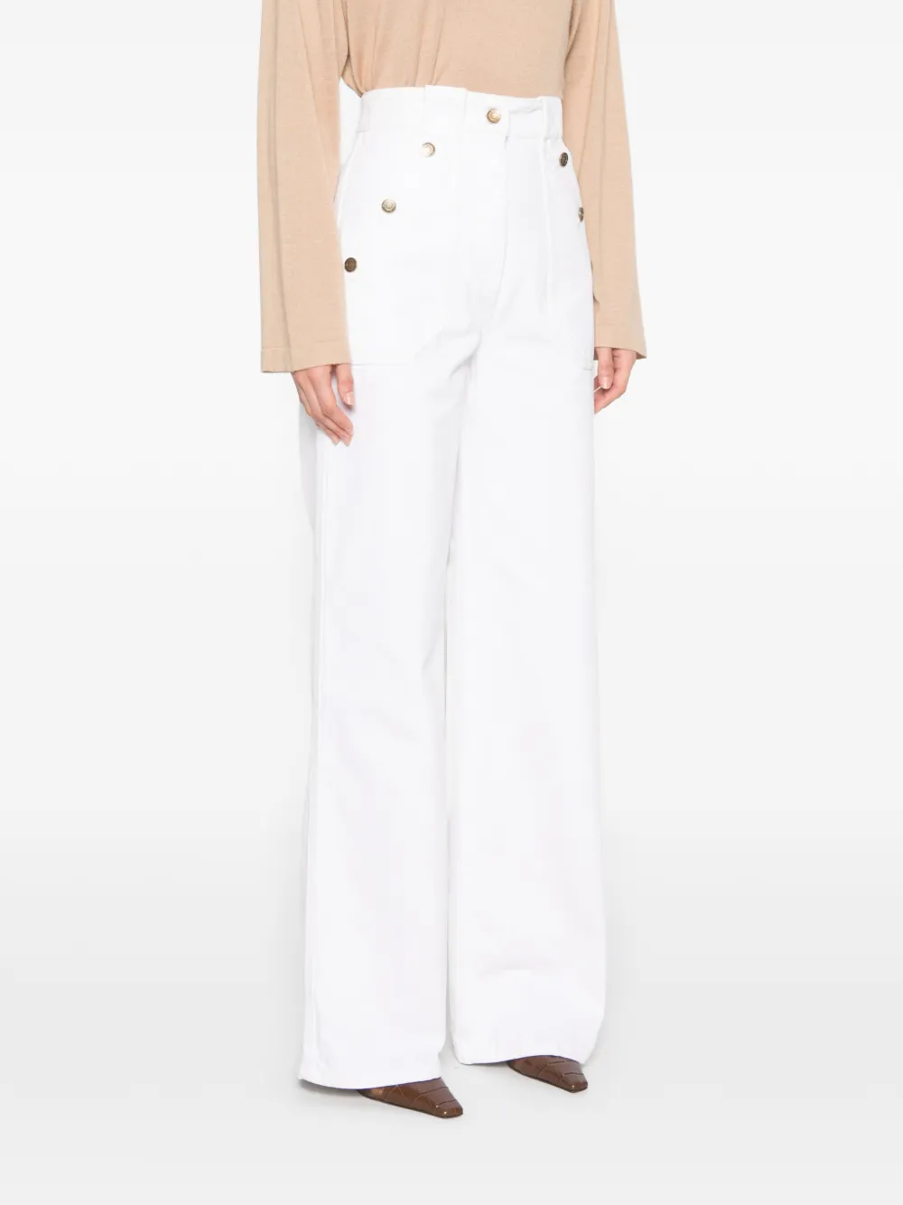 Max Mara Katoenen denim broek met wijde pijpen Wit