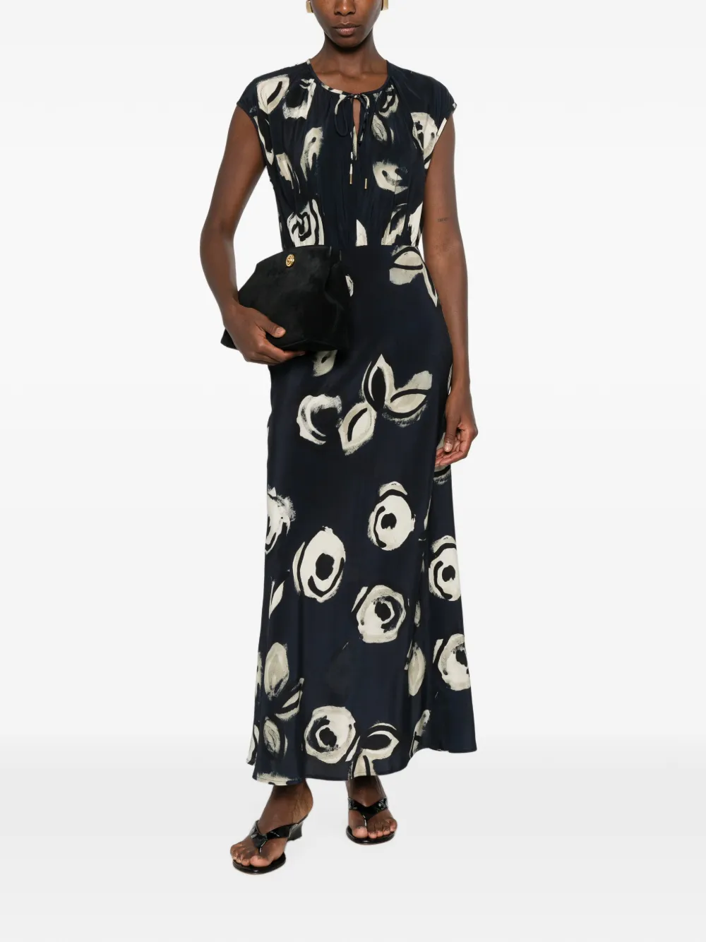Max Mara Maxi-jurk met gestrikte hals Blauw