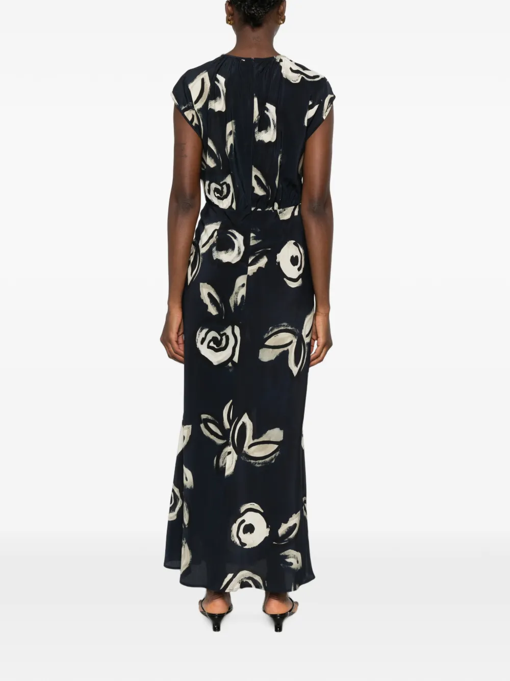 Max Mara Maxi-jurk met gestrikte hals Blauw