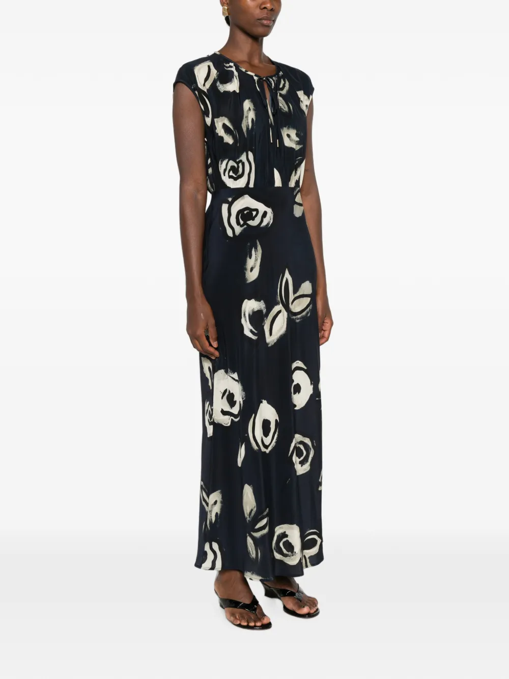Max Mara Maxi-jurk met gestrikte hals Blauw