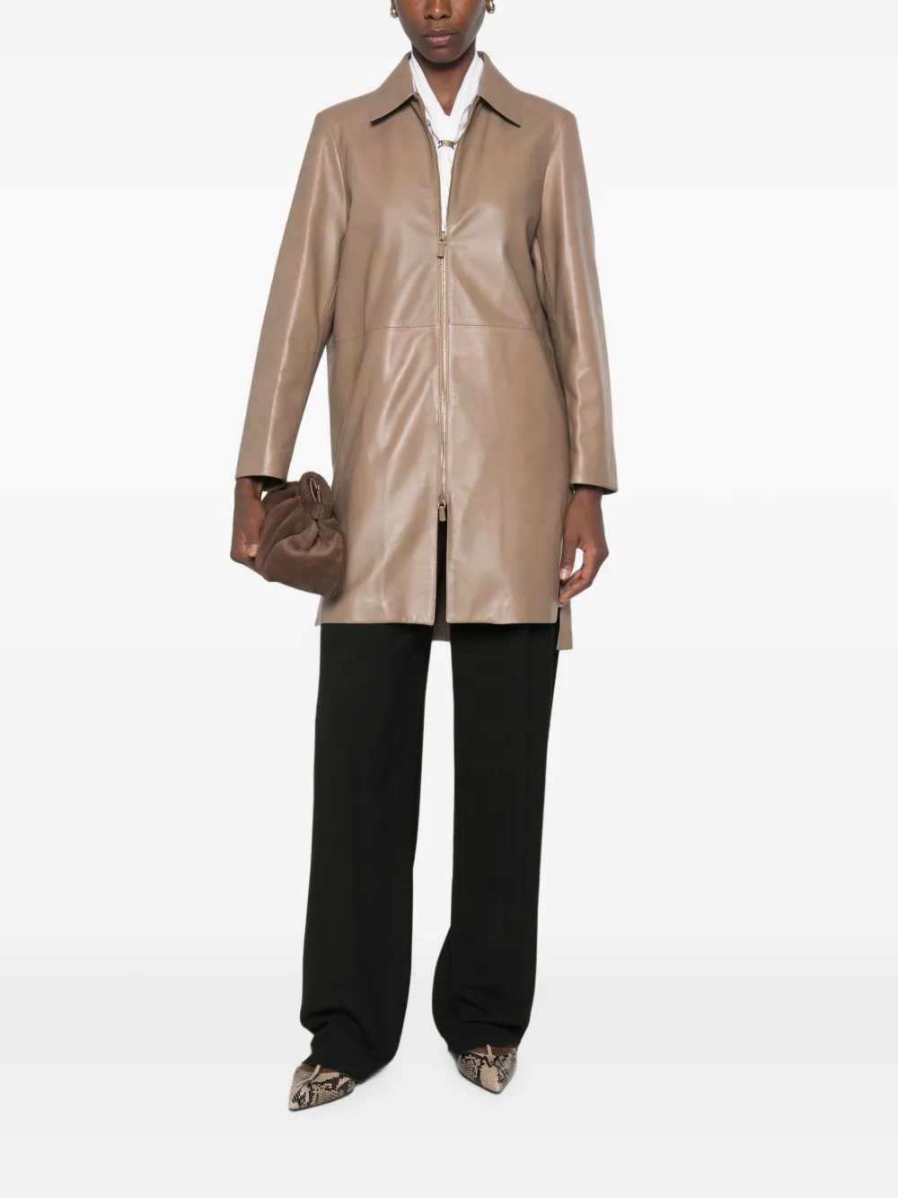 Max Mara Leren jas Beige