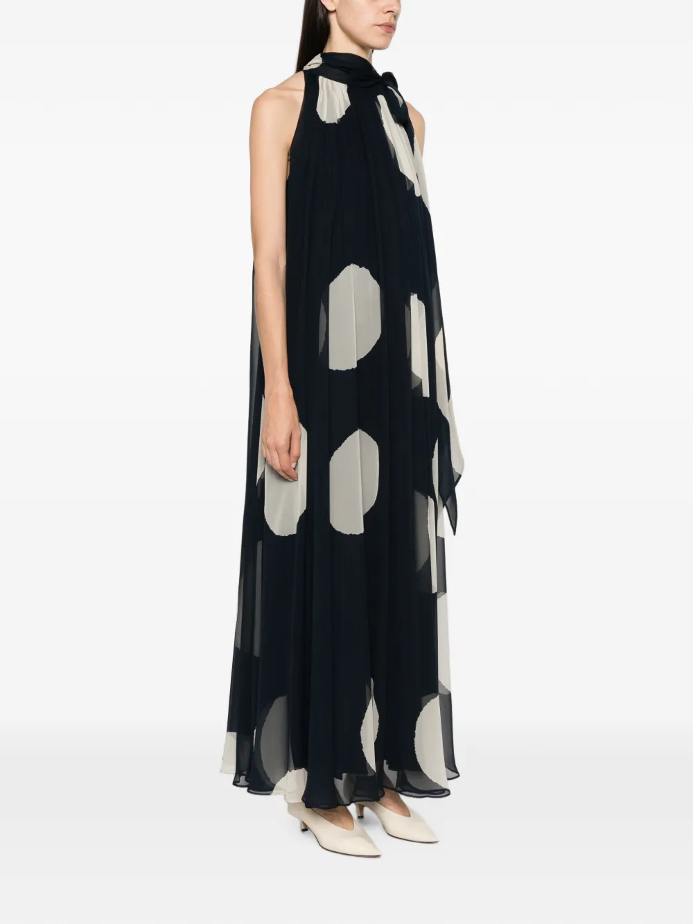 Max Mara Maxi-jurk met plooien en stippen Zwart