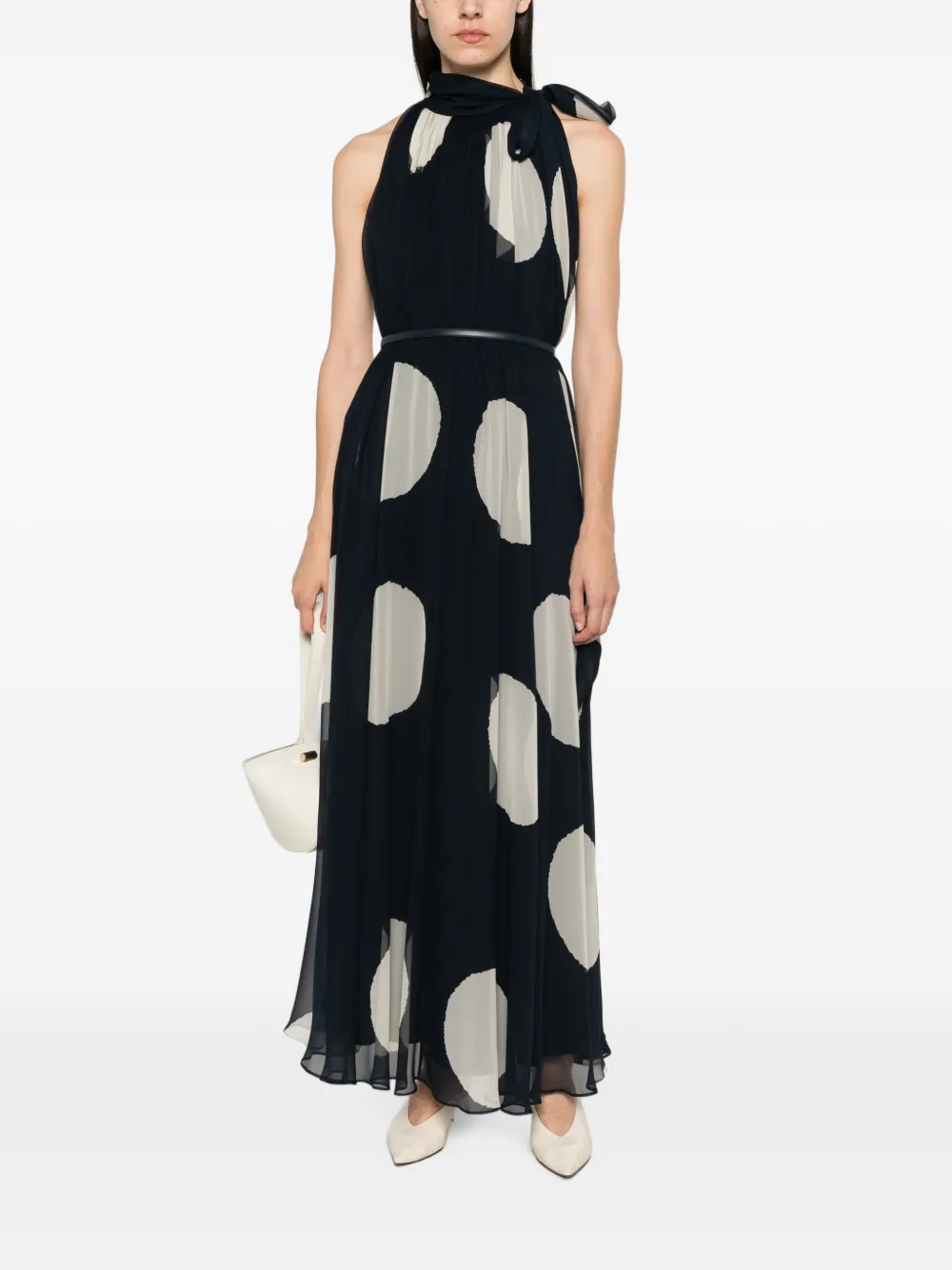 Max Mara Maxi-jurk met plooien en stippen Zwart