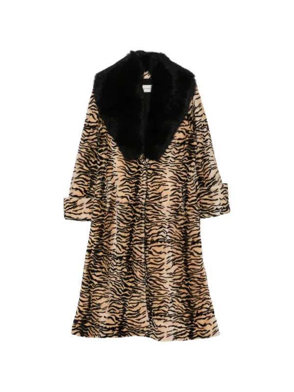 Nour Hammour Nina Tiger-print Shearling Coat in Neutrals
