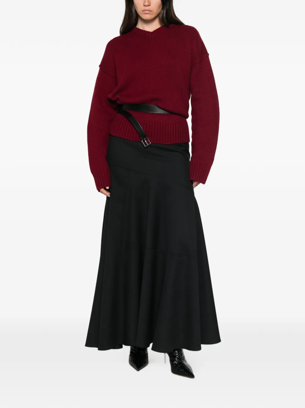 Nour Hammour Jude V-neck Sweater in Red, view 2
