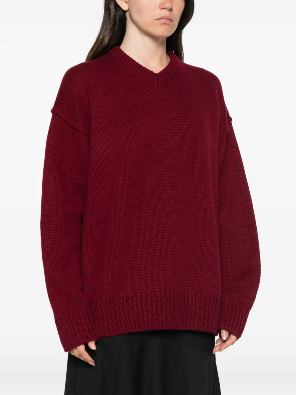 Nour Hammour Jude V-neck Sweater in Red, view 3