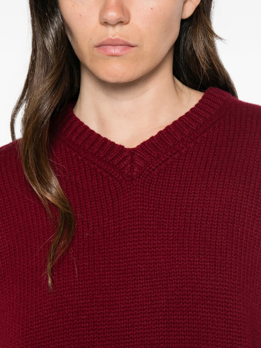 Nour Hammour Jude V-neck Sweater in Red, view 5