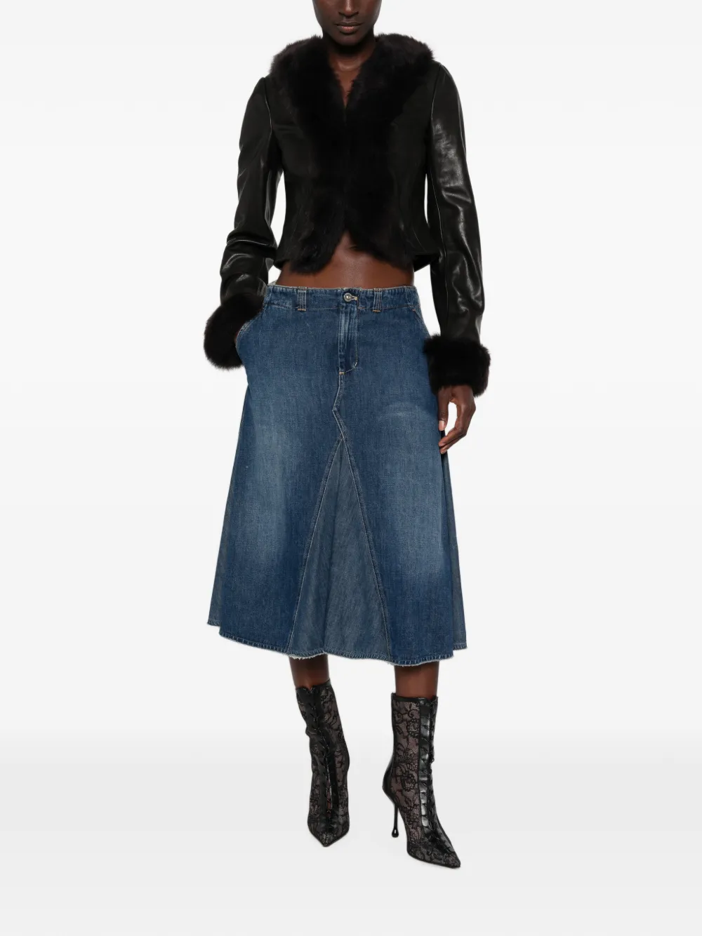 Nour Hammour Sofie Fur-trimmed Leather Jacket in Black, view 2