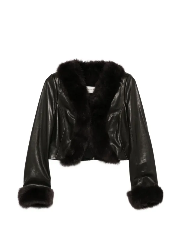 Nour Hammour Sofie Fur-trimmed Leather Jacket in Black