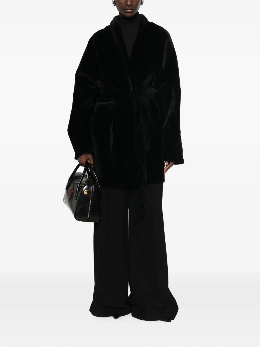 Nour Hammour Raquel Robe Coat in Black, view 2