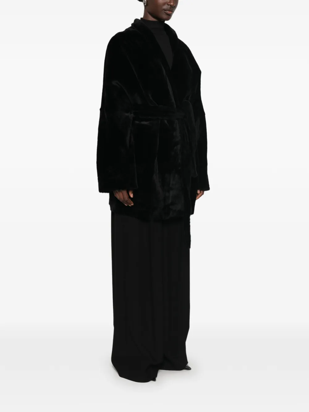 Nour Hammour Raquel Robe Coat in Black, view 3