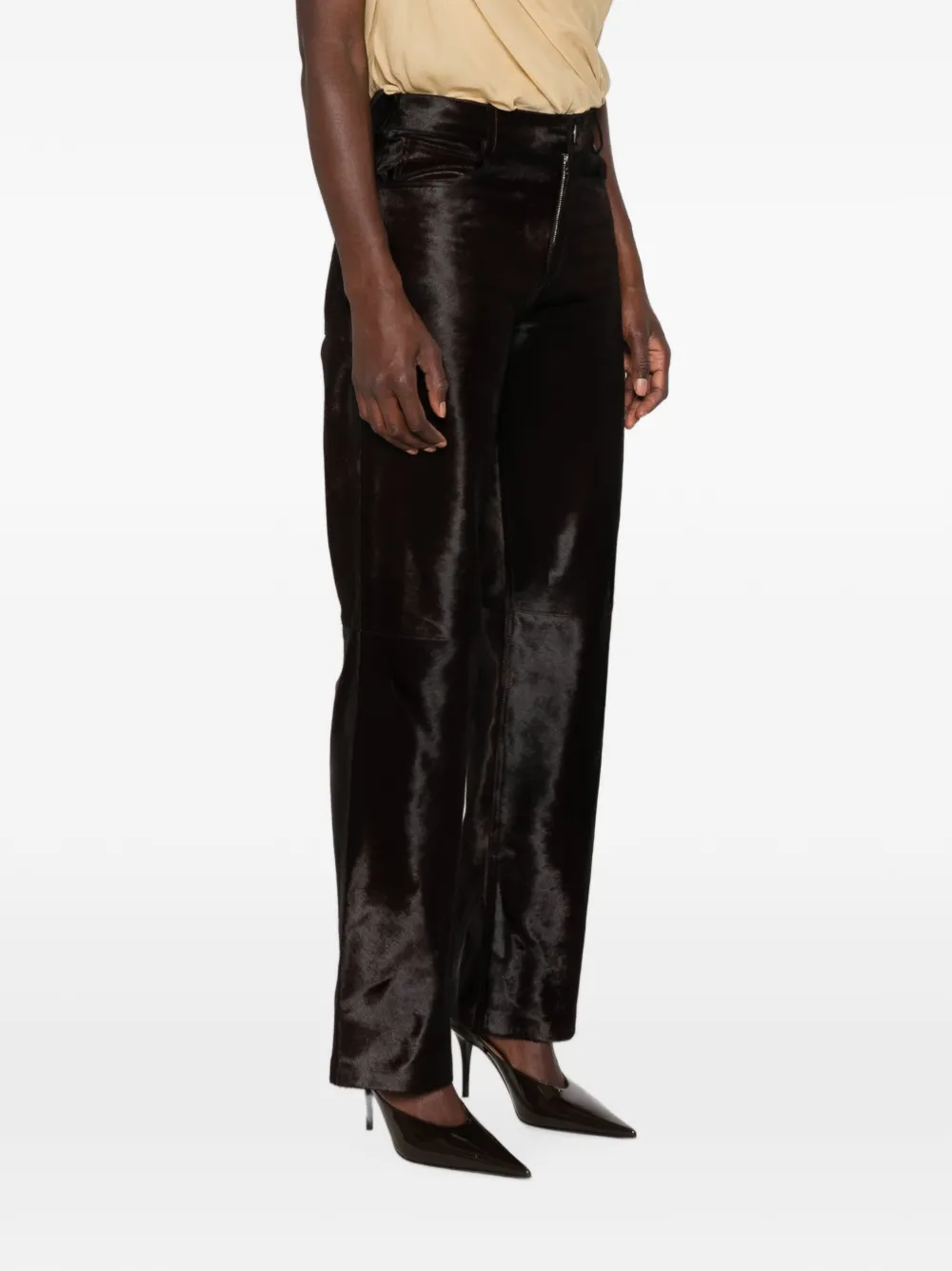 Nour Hammour Kitty Straight-leg Trousers in Brown, view 3