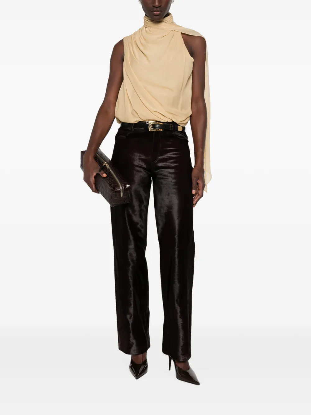 Nour Hammour Kitty Straight-leg Trousers in Brown, view 2