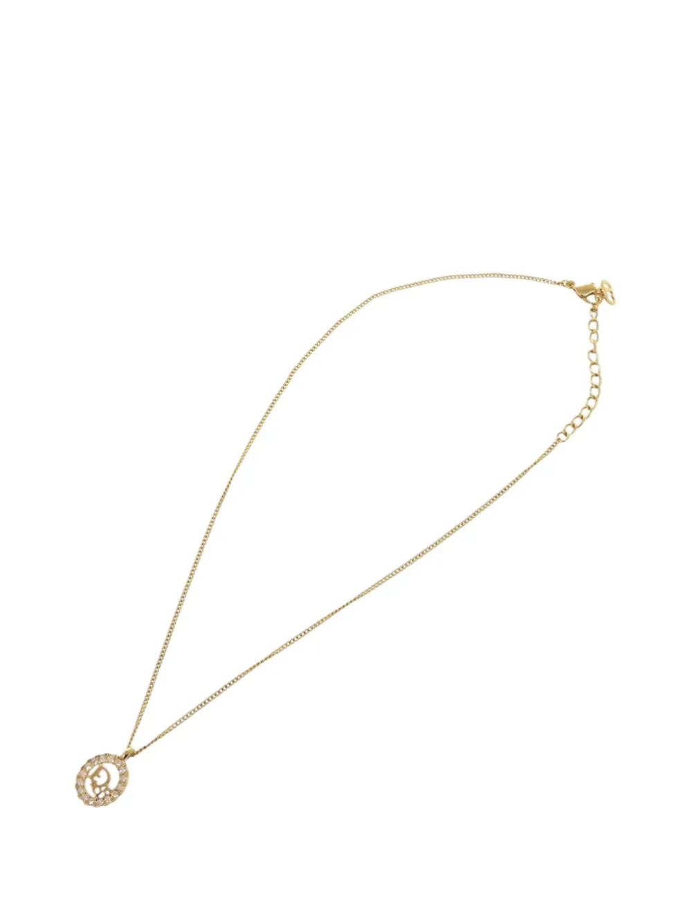 Christian Dior Pre-Owned 20th Century Gold Plated Logo Rhinestones Pendant Necklace costume necklace - Oro