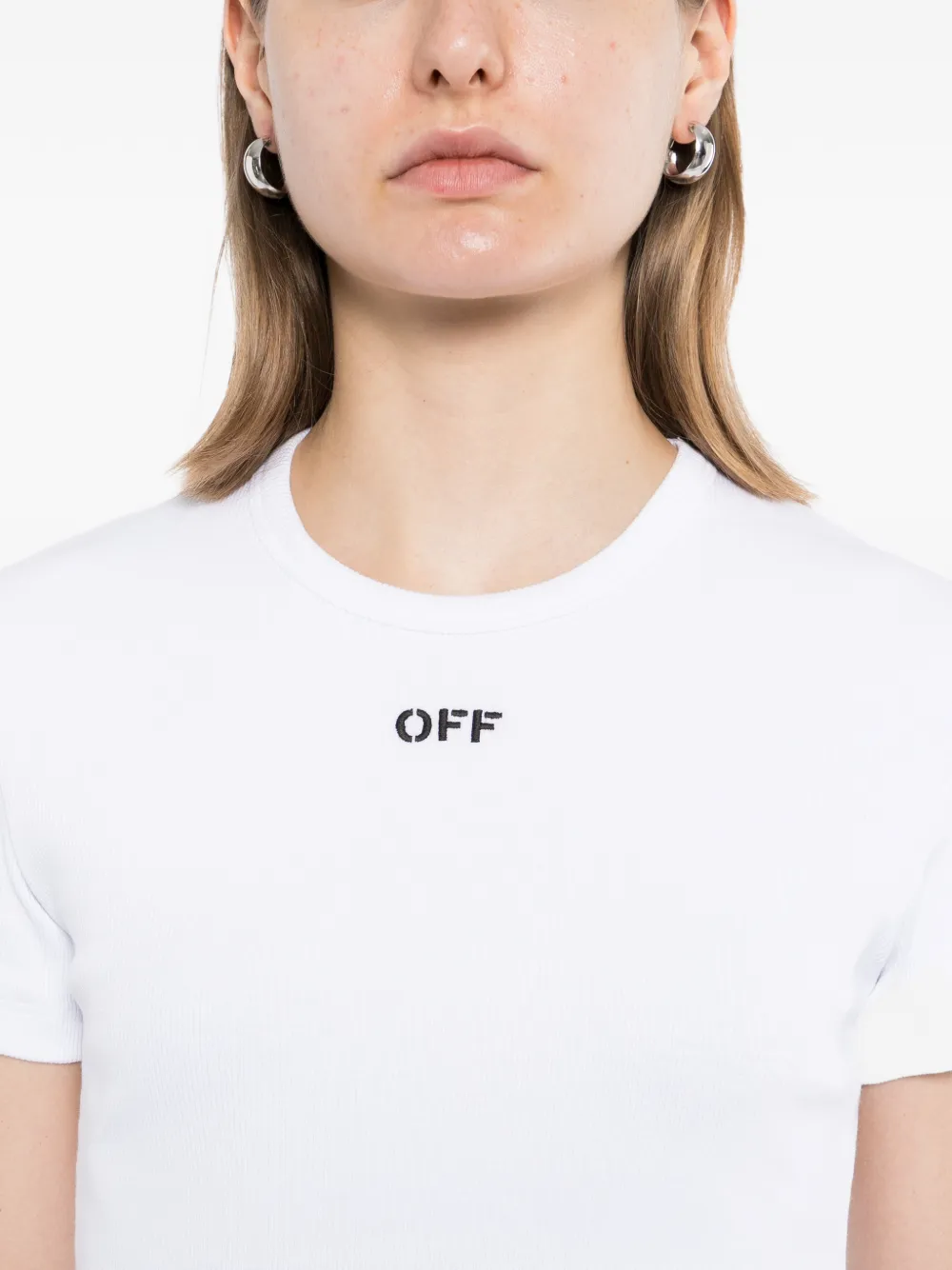 Off-White Off Stamp geribbeld T-shirt Wit